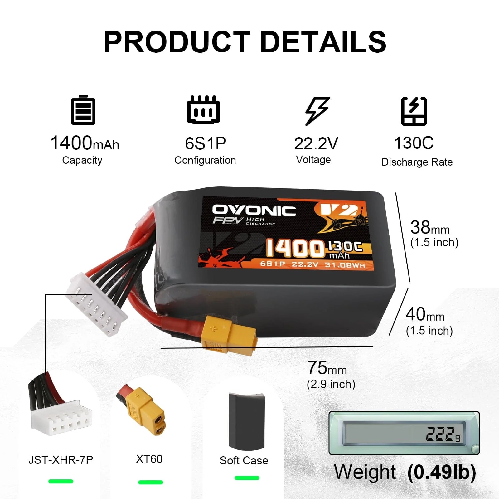 Ovonic 6S 1400mAh 130C LiPo Ba - Drone Battery Bag 评论和价格