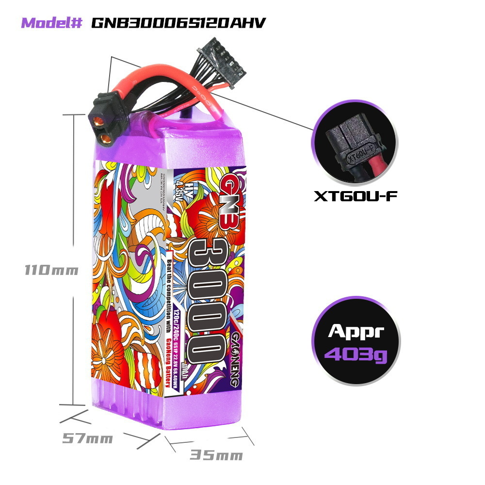 GNB Lipo Battery 6S 22.8V 3000 - Drone Battery Connector 评论和价格